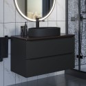 Комплект Тумба со столешницей для ванной Uperwood Tanos (90 см, черная/бук темный, с накладной раковиной Rome, цвет черный)