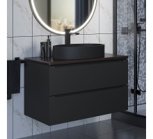Комплект Тумба со столешницей для ванной Uperwood Tanos (90 см, черная/бук темный, с накладной раковиной Rome, цвет черный)