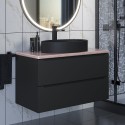 Комплект Тумба со столешницей для ванной Uperwood Tanos (90 см, черная/бук светлый, с накладной раковиной Rome, цвет черный)