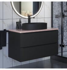 Комплект Тумба со столешницей для ванной Uperwood Tanos (90 см, черная/бук светлый, с накладной раковиной Rome, цвет черный)