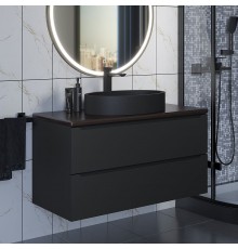 Комплект Тумба со столешницей для ванной Uperwood Tanos (100 см, черная/бук темный, с накладной раковиной Rome, цвет черный)