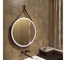 Зеркало для ванной с подсветкой Uperwood Round (80 см, LED подсветка, сенсор, коричневый ремень)