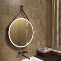 Зеркало для ванной с подсветкой Uperwood Round (65 см, LED подсветка, сенсор, коричневый ремень)