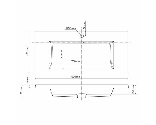 Раковина для ванной полувстраиваемая Uperwood Infinity 100х45х15,3 см, черная глянцевая