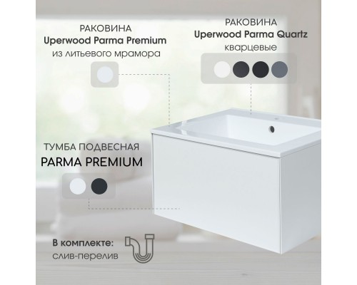 Раковина для ванной полувстраиваемая Uperwood Parma Premium 75 см, белая глянцевая