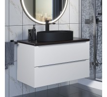 Комплект Тумба со столешницей для ванной Uperwood Tanos (90 см, белая/бук темный с накладной раковиной Rome, цвет черный)