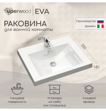 Раковина для ванной полувстраиваемая Uperwood Eva 50 см, белая