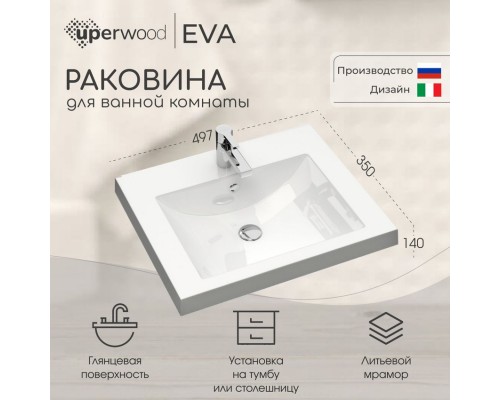 Раковина для ванной полувстраиваемая Uperwood Eva 50 см, белая