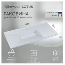 Раковина для ванной полувстраиваемая Uperwood Lotus 100 см, прямоугольная, белая матовая