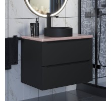 Комплект Тумба со столешницей для ванной Uperwood Tanos (70 см, черная/бук светлый, с накладной раковиной Round, цвет черный)