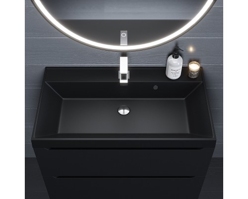 Раковина кварцевая для ванной Uperwood Classic Quartz (80 см, черная матовая, уголь)