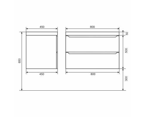 Тумба с раковиной для ванной Uperwood Tanos-Classic Quartz 80 см, черная/уголь