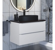 Комплект Тумба со столешницей для ванной Uperwood Tanos (80 см, белая/бук темный, с накладной раковиной Rome, цвет черный)