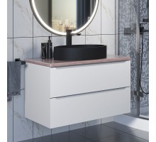 Комплект Тумба со столешницей для ванной Uperwood Tanos (90 см, белая/бук светлый с накладной раковиной Rome, цвет черный)