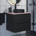Комплект Тумба со столешницей для ванной Uperwood Tanos (60 см, черная/бук светлый, с накладной раковиной Round, цвет черный)