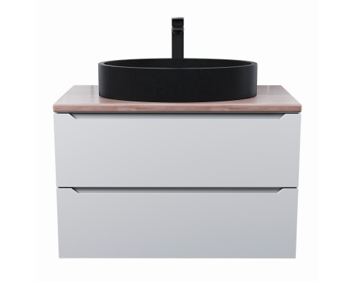 Комплект Тумба со столешницей для ванной Uperwood Tanos (80 см, белая/бук светлый, с накладной раковиной Rome, цвет черный)