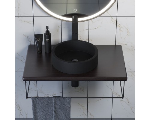 Комплект столешница для ванной Uperwood Tanos (с накладной раковиной Round и кронштейнами 70 см, бук темный)