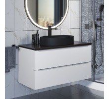 Комплект Тумба со столешницей для ванной Uperwood Tanos (100 см, белая/бук темный, с накладной раковиной Rome, цвет черный)