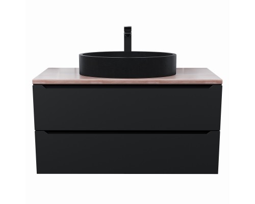 Комплект Тумба со столешницей для ванной Uperwood Tanos (100 см, черная/бук светлый, с накладной раковиной Rome, цвет черный)