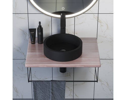 Комплект столешница для ванной Uperwood Tanos (с накладной раковиной Round и кронштейнами 60 см, бук светлый)