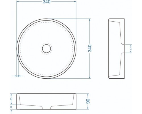 Раковина для ванной комнаты накладная Uperwood Round (34 см, круглая, графит)