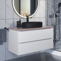 Комплект Тумба со столешницей для ванной Uperwood Tanos (100 см, белая/бук светлый, с накладной раковиной Rome, цвет черный)