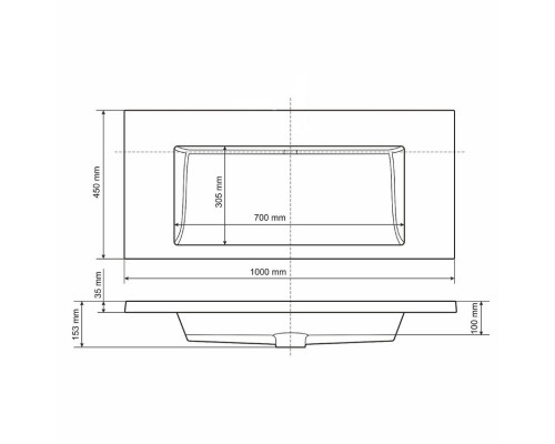 Раковина для ванной полувстраиваемая Uperwood Infinity 100х45х15,3 см, без отверстия для смесителя, белая глянцевая