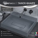 Раковина накладная кварцевая Uperwood Tanos Quartz 50 см, прямоугольная, без отверстия для смесителя, бетон