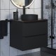 Комплект Тумба со столешницей для ванной Uperwood Tanos (60 см, черная/бук темный, с накладной раковиной Round, цвет черный)