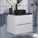 Комплект Тумба со столешницей для ванной Uperwood Tanos (60 см, белая/бук темный, с накладной раковиной Round, цвет черный)