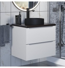 Комплект Тумба со столешницей для ванной Uperwood Tanos (60 см, белая/бук темный, с накладной раковиной Round, цвет черный)