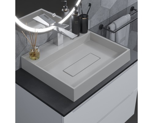 Раковина для ванной накладная кварцевая Uperwood Tanos Quartz (50 см, прямоугольная, с декоративной накладкой, жасмин)