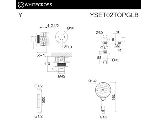 Система для душа скрытого монтажа WHITECROSS Y YSET02TOPGLB (брашированное золото)