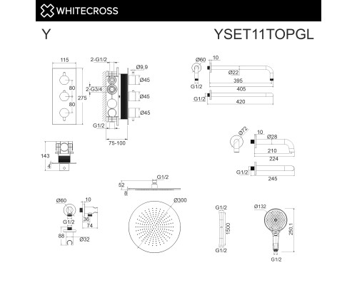 Термостатическая система для ванны скрытого монтажа WHITECROSS Y YSET11TOPGL (золото)