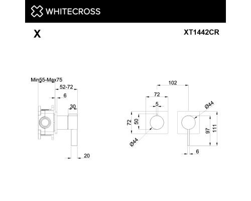 Смеситель скрытого монтажа на 2 потребителя WHITECROSS XT1442CR (хром)
