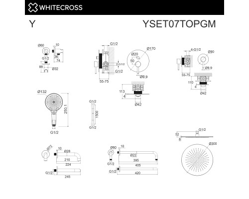 Система для ванны скрытого монтажа WHITECROSS Y YSET07TOPGM (оружейная сталь)