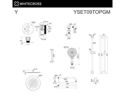 Термостатическая душевая система скрытого монтажа WHITECROSS Y YSET09TOPGM (оружейная сталь)