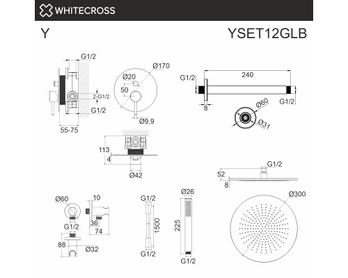 Система для душа скрытого монтажа WHITECROSS Y YSET12GLB (брашированное золото)