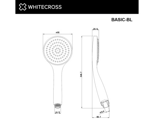 Душевая лейка WHITECROSS 1 режим BASIC-BL (черный мат)