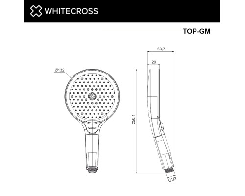 Душевая лейка WHITECROSS 3 режима TOP-GM (оружейная сталь)