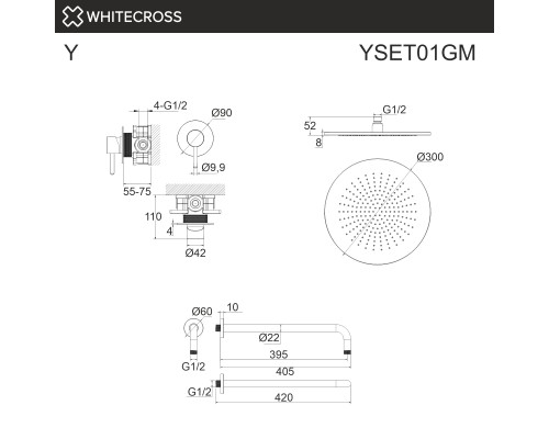Система для душа скрытого монтажа WHITECROSS Y YSET01GM (оружейная сталь) Система для душа скрытого монтажа WHITECROSS Y YSET01GM (оружейная сталь)