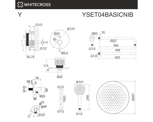 Система для душа скрытого монтажа WHITECROSS Y YSET04BASICNIB (брашированный никель)