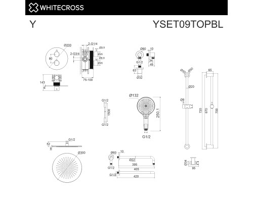 Термостатическая душевая система скрытого монтажа WHITECROSS Y YSET09TOPBL (черный мат)