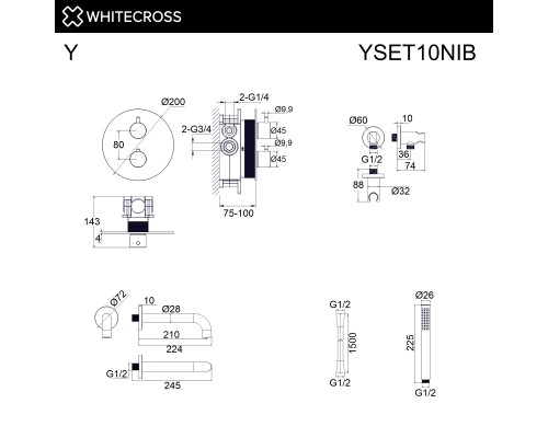 Термостатическая система для ванны скрытого монтажа WHITECROSS Y YSET10NIB (брашированный никель)
