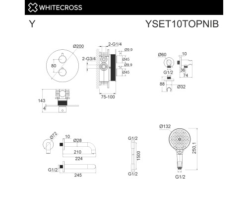 Термостатическая система для ванны скрытого монтажа WHITECROSS Y YSET10TOPNIB (брашированный никель)