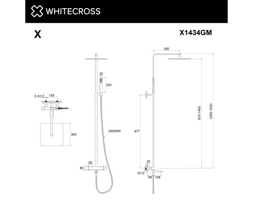Термостатическая система для ванны наружного монтажа WHITECROSS X X1434GM (оружейная сталь)