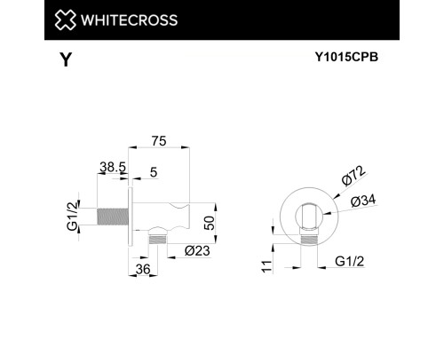Угловой соединительный элемент с держателем лейки WHITECROSS Y1015CPB (брашированная медь)
