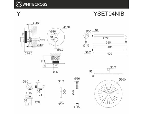 Система для душа скрытого монтажа WHITECROSS Y YSET04NIB (брашированный никель)