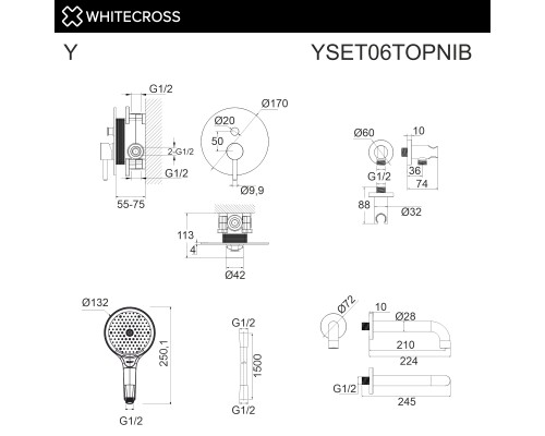 Система для ванны скрытого монтажа WHITECROSS Y YSET06TOPNIB (брашированный никель)