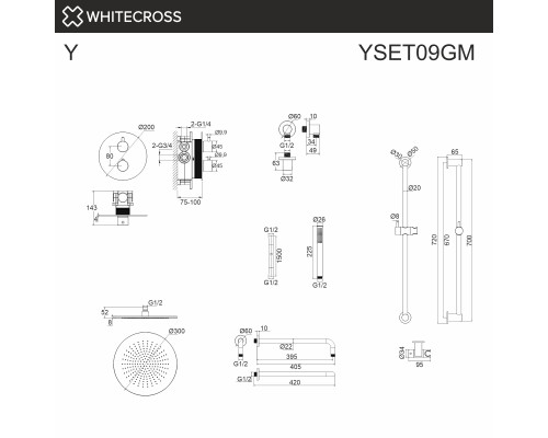 Термостатическая душевая система скрытого монтажа WHITECROSS Y YSET09GM (оружейная сталь)